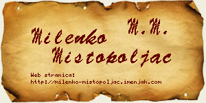 Milenko Mistopoljac vizit kartica